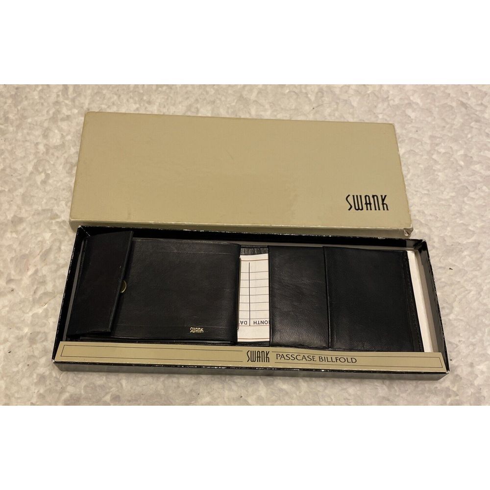 New Vintage Swank Mens Black‎ Billfold Wallet with Box Genuine Leather